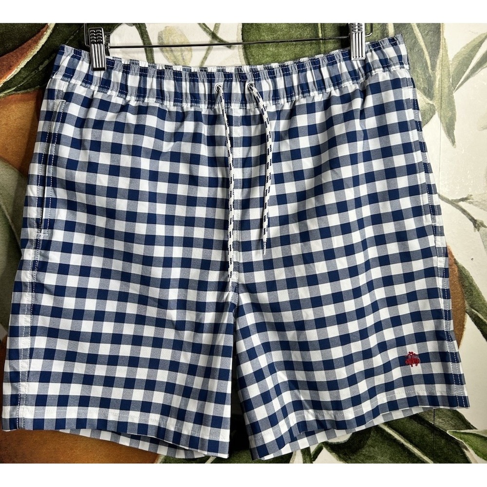 Brooks Brothers Swim Trunks Medium Blue Gingham Plaid Mesh Lined Mens Shorts